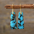Stylish 18K Gold Plated Semiprecious Jasper Stone Boho Big Statement Oversized Drop Earrings Fashion Jewelry