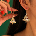 Chic Fine Gold Plated Pearl Earrings with Shiny Rhinestone Crystal Christmas Tree for Women's New Year Party Holiday Earrings