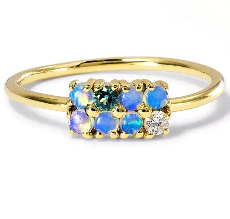925 Sterling Silver Romantic Lattice Eternity Band Ring 18K Gold Rhodium Plated with Opal and Tourmaline for Weddings Parties