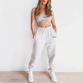 L230641 Custom Autumn Clothing Women Two Pcs Set Women Sleeveless Crop Hoodie Joggers Tracksuit for Women