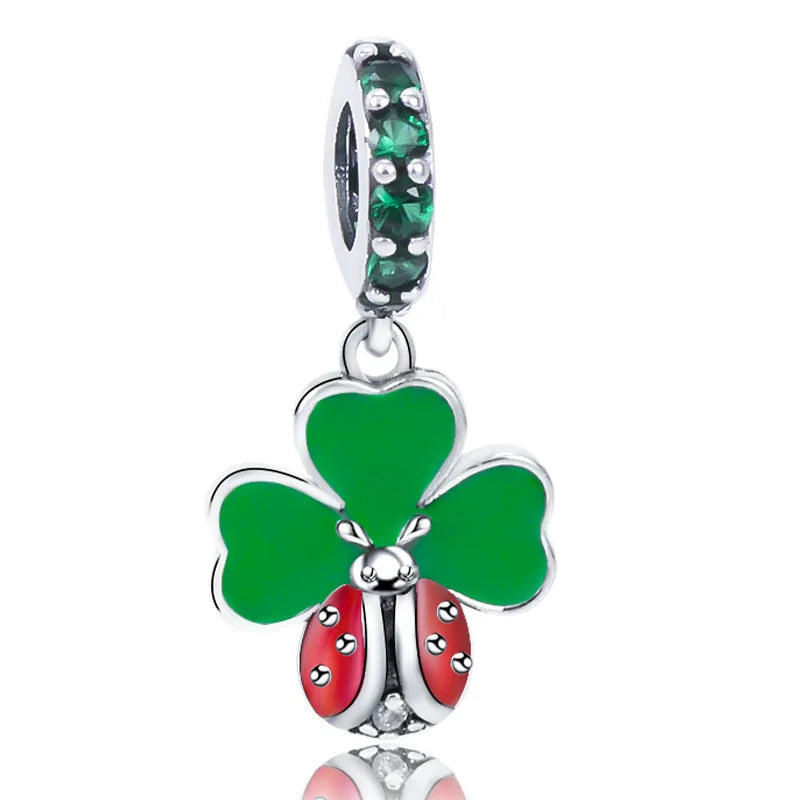 Wholesale 925 Silver Women Jewelry Fashion Lucky Four Leaf Clover Charm Bead for Base Bracelet Making