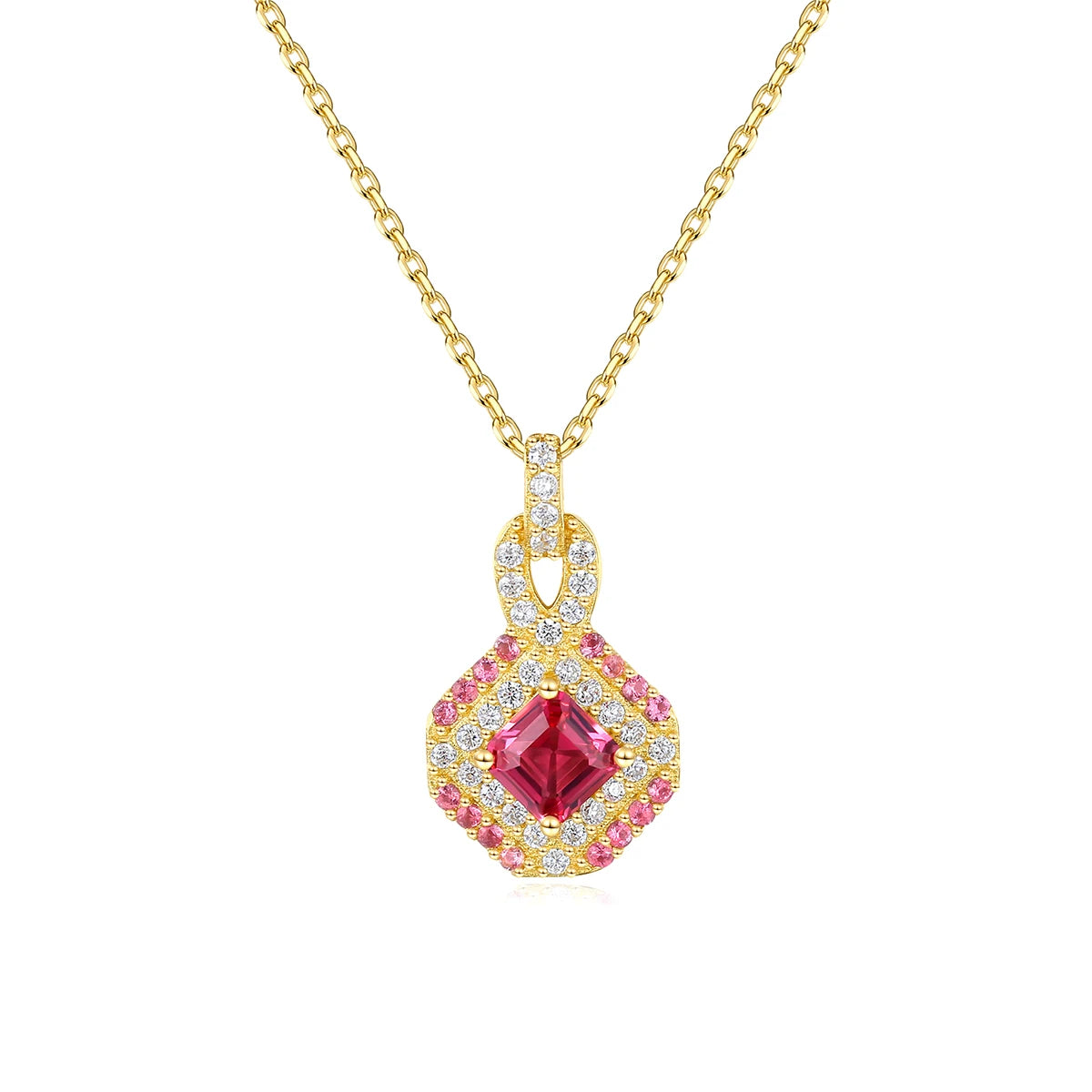 Women Luxury 925 Silver Ruby Infinity Necklace Gold Plated Asscher Cut Cubic Zircon Necklace Jewelry for Valentine's Day Gift