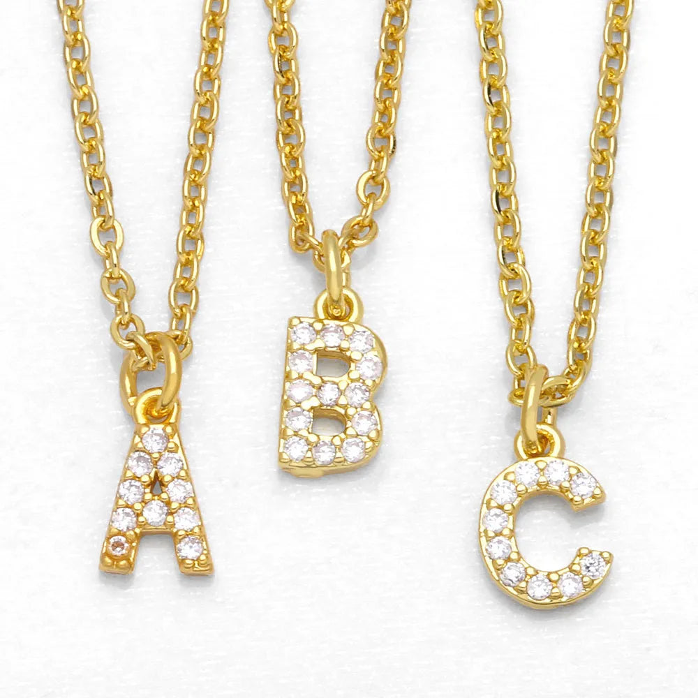 Factory Stock 26 Letters Micro-Inlay Pendant Necklace 18K Real Gold Fashion Accessories Copper Electric Jewelry