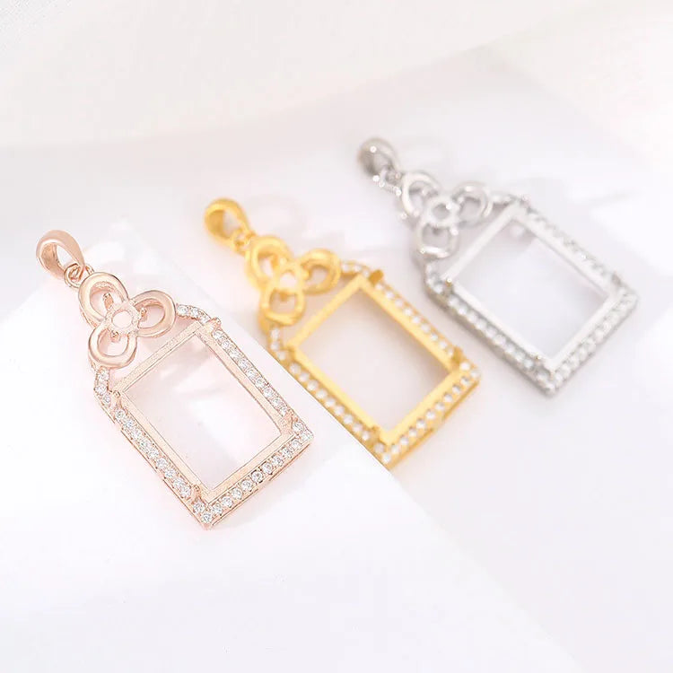 925 Pure Silver Antique Gold Pendant Setting for Jade Amber Jewelry Diy