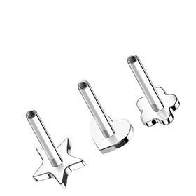 14K Titanium 16G Flat Back Rod Star Flower Base Fashionable ASTM F136 Body Jewelry-Claw Setting Rings for Lips and Ears