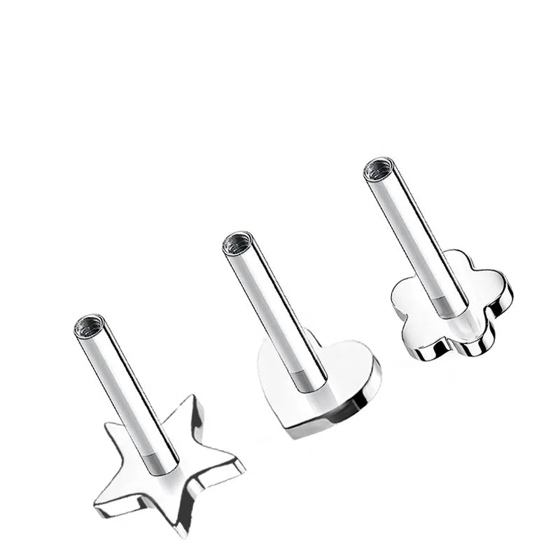 14K Titanium 16G Flat Back Rod Star Flower Base Fashionable ASTM F136 Body Jewelry-Claw Setting Rings for Lips and Ears