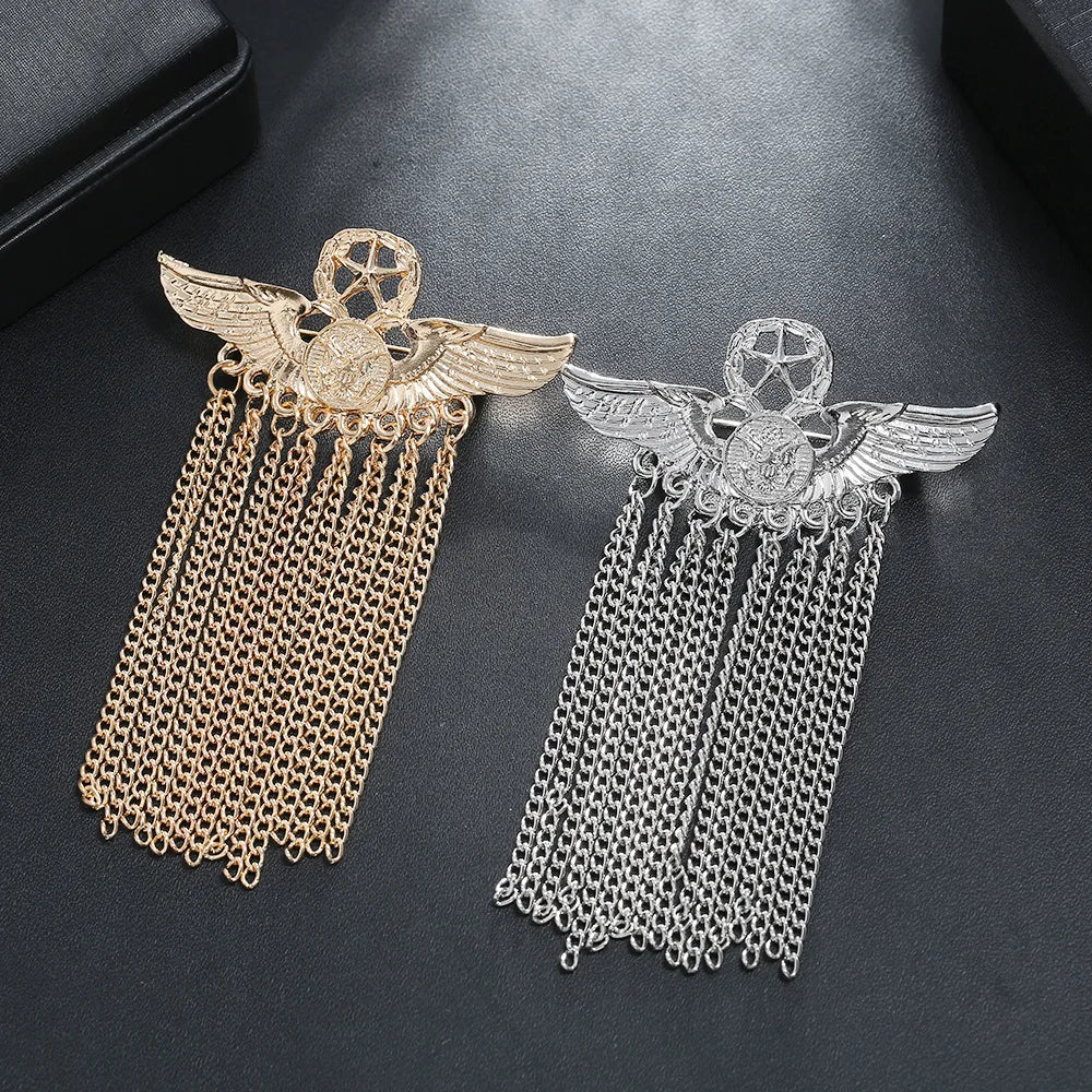 Jachon Angel Wings Long Tassel Chain Nickle and Lead Free Star Tassel Alloy Brooch Pin for Women