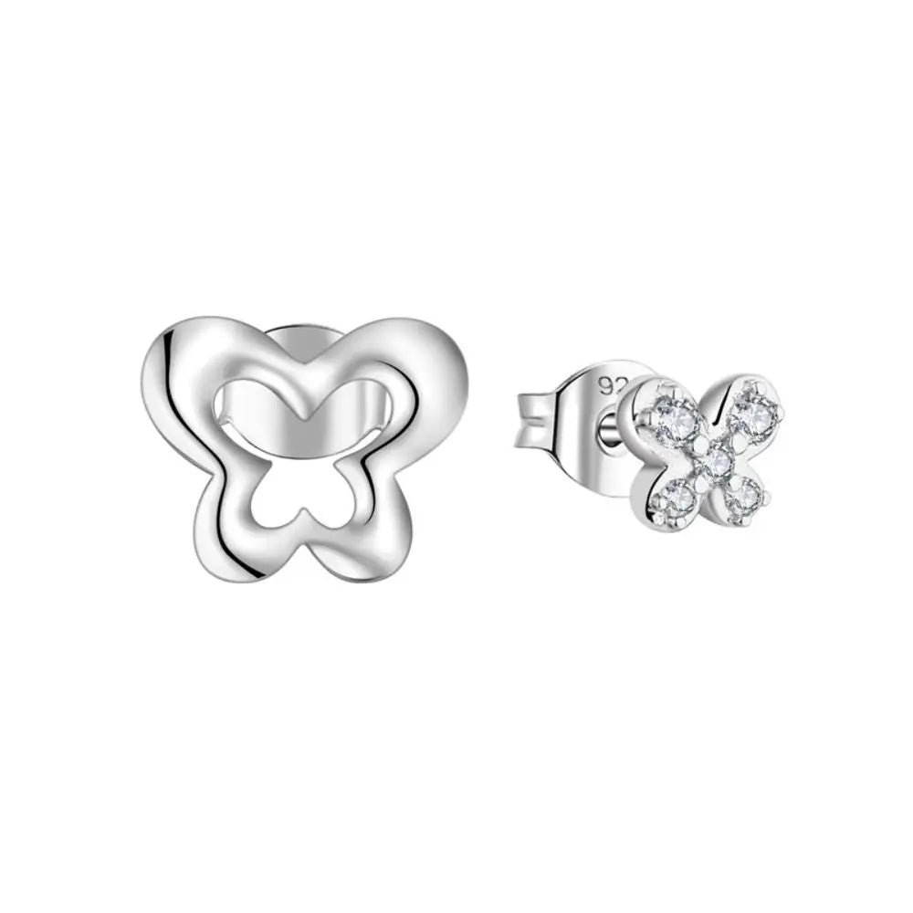 Real 925 Sterling Silver Animal Butterfly Asymmetry Stud Earrings for Women Girls Fashion Sterling-Silver-Jewelry Cute Earrings