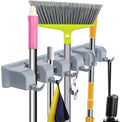 Mop Holder Storage Rack Hook Multi-Functional Wall Mounted Mop Handle and Broom Holder with 6 Hooks Mop and Broom Holder
