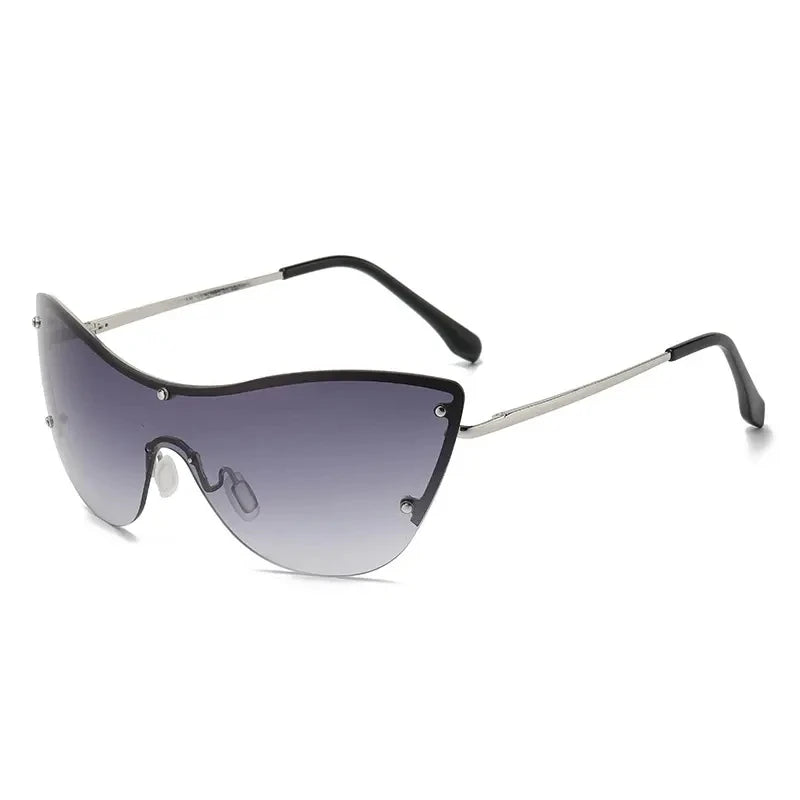 Cat Eye Female Fashion Mirrored Eyewear Y2k Steampunk Retro Rimless Good Quality Shape Metal Sunglasses for Men and Women 2023