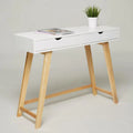 Phoenix Home Modern White Wood Console Table with 2 Drawers for Living Room Featuring Panel Style