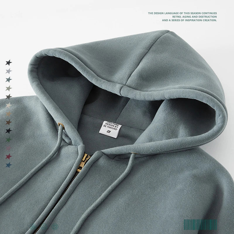Wholesale New Designs Small MOQ Blank Custom Heavy Thicken Zip Hoodies Men's Oversized Sweatshirt Zip up Hoodie