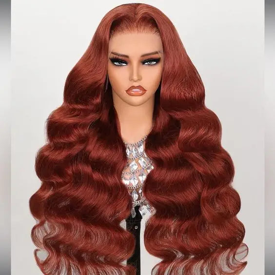 Wholesale 200% Density Brazilian Hair Wig 100% Virgin Human Hair Reddish Brown #33 Body Wave 13x4 Full Frontal Long Transparent