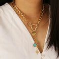 HOVANCI European Novelty Gold Thick Chain Heart Clavicle Necklace 7 Simple Personalized Elegant Blue Diamond Pendant Necklace