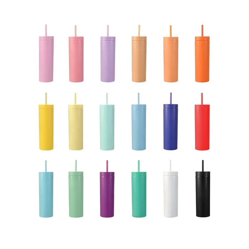 TY  Wholesale 16oz Colored Plastic Cups With Lids and Straws Double Wall Matte Plastic Cup
