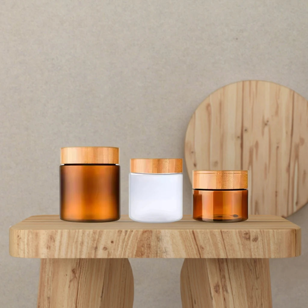 Cosmetic Face Jar Frosted Clear PET Plastic Packaging Cream Lotion Eye Cream Bamboo Lid Skin Care False Eyelashes 50g 150g 250g