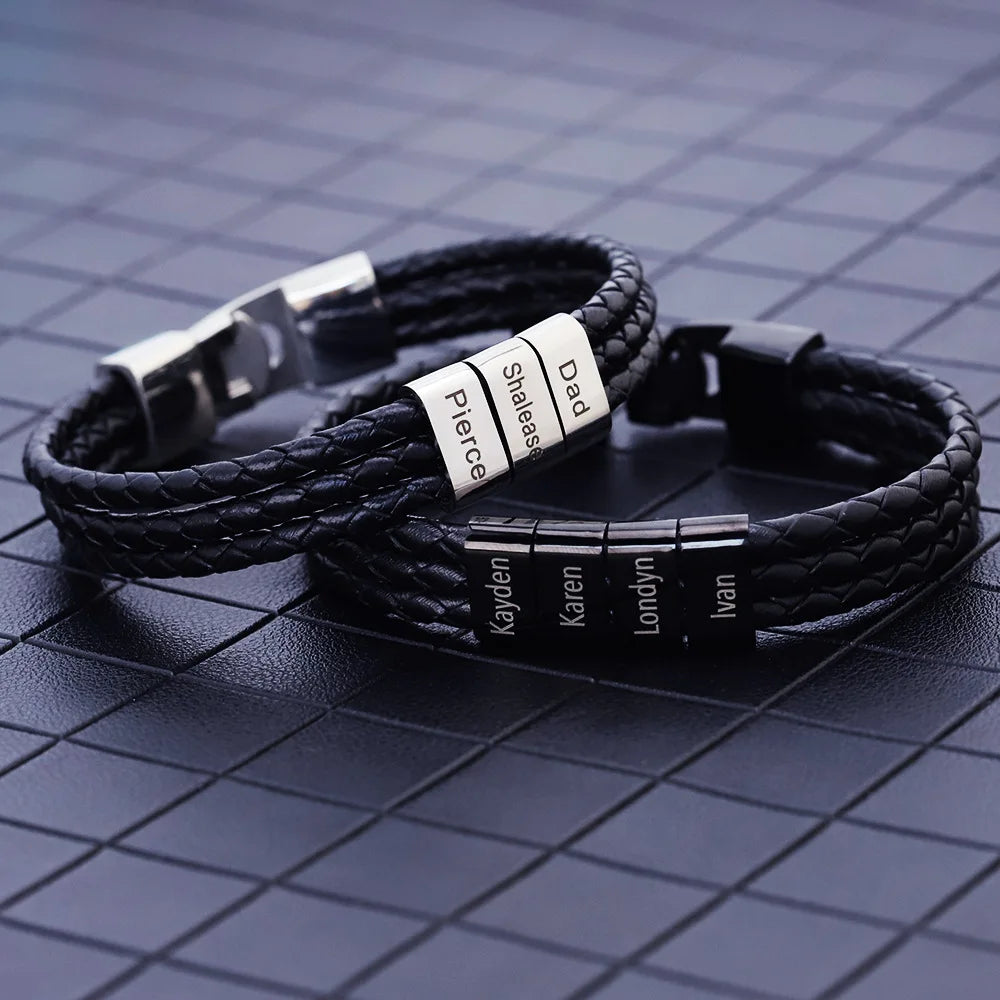 DIY Weave Bracelet Engraved Letter Stainless Steel Bracelet for Men With Stainless Steel Clasp