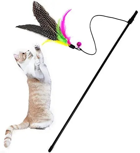 Pearl Pheasant Feather With Bell Toy Cat Teaser Wand Interactive Cat Toys Scratcher Fire Feather Plaything Cat Stick Toy