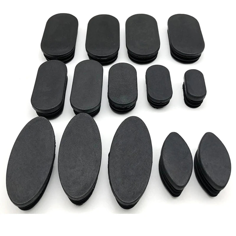 Oval Black Plastic End Cover Tube with Round Furniture Leg Hole Plug for Steel Inserts for Furniture Fittings