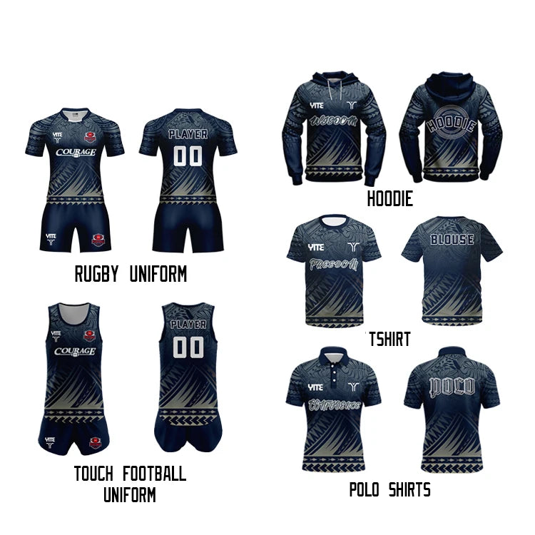 Wholesale Fully Sublimation Breathable Quick Dry Black Rugby Uniform Jerseys 100% Polyester Rugby Shirts League Wear