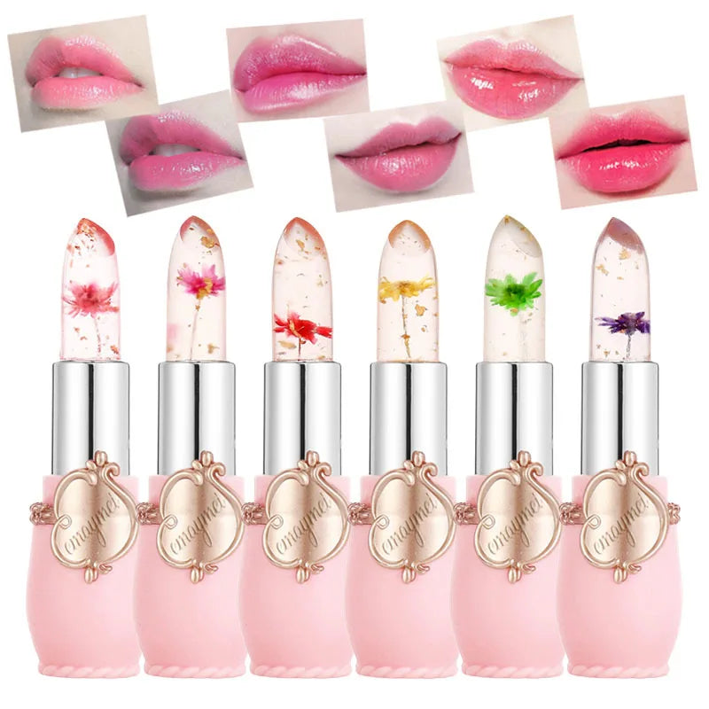 Private Label Transparent Long Lasting 6 Colors Moisturizing Dry Flower Jelly Lipsticks Lip Stick Organic Nature Vegan Lip Balm
