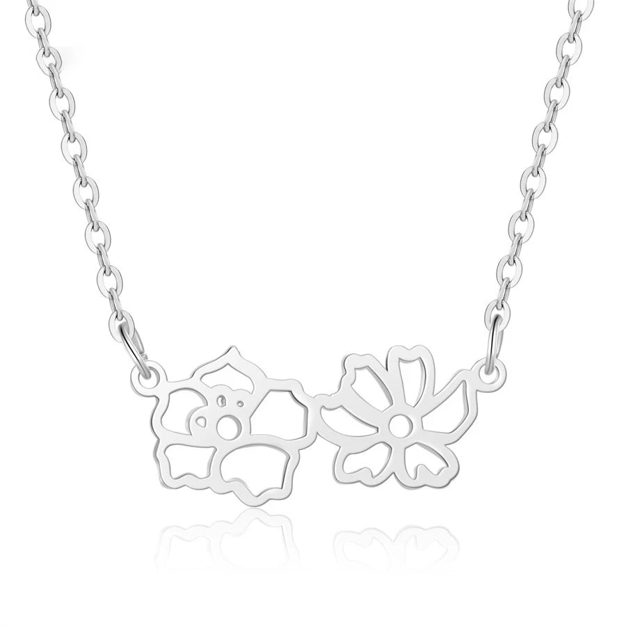 Qiuhan Custom Birth Flower Bracelet Pendant 18K Gold for Women Stainless Steel Jewelry