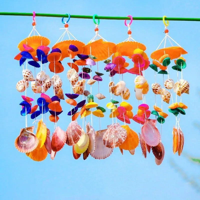 2025 Summer Beach Bohemian Style Rainbow Natural Shell Conch Wind Chime Crafts for Hanging Door Decoration Souvenirs Gifts