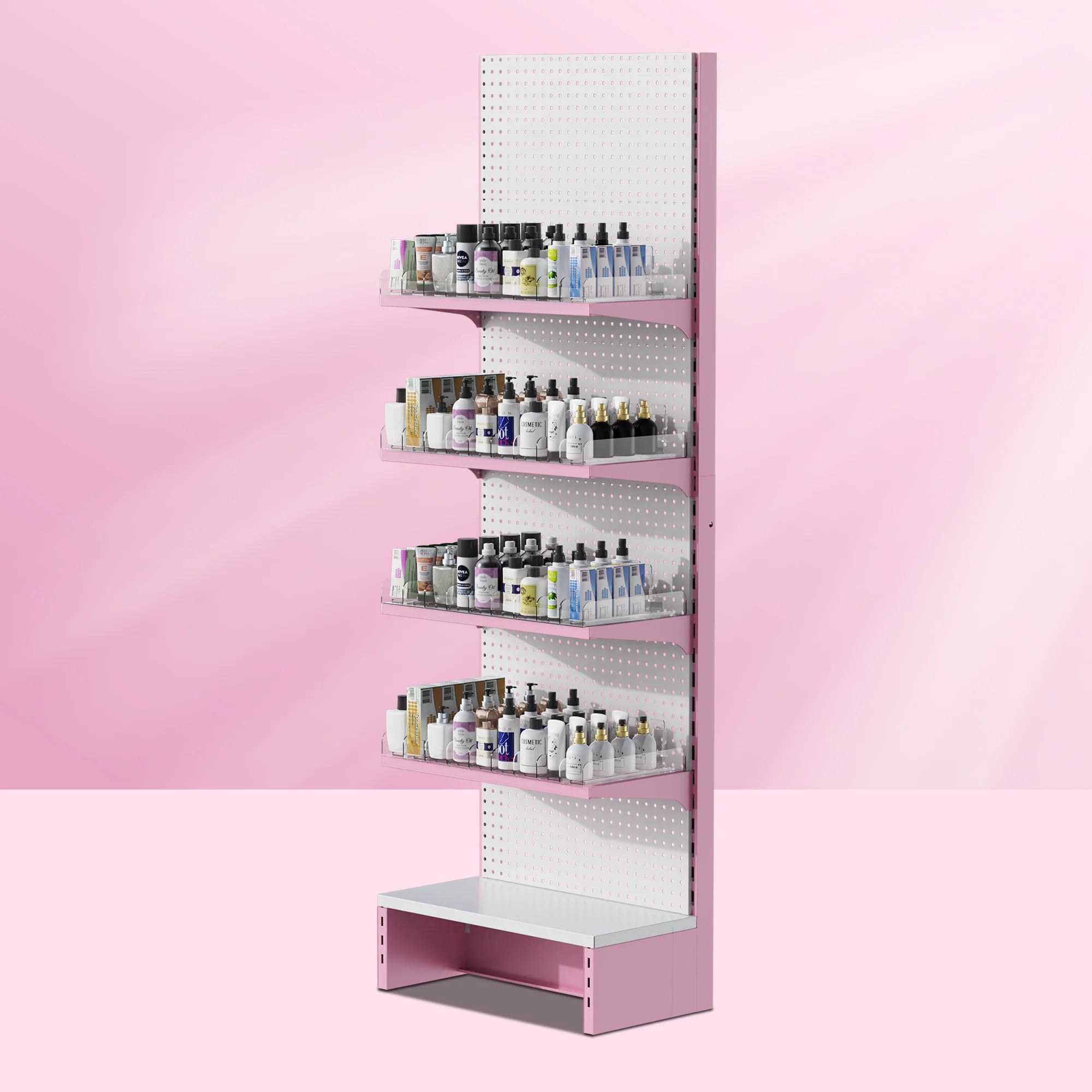 Metal Cosmetic Display Rack With Transparent Acrylic Material Baffle Retail Store Shelf Display Rack Support Customization