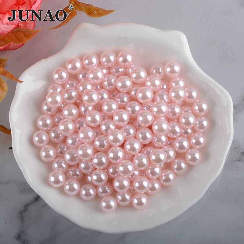 JUNAO Wholesale Round Shape 1.5mm-25mm Loose Beads Without Hole Light Pink Plastic Pearls for Jewelry Making