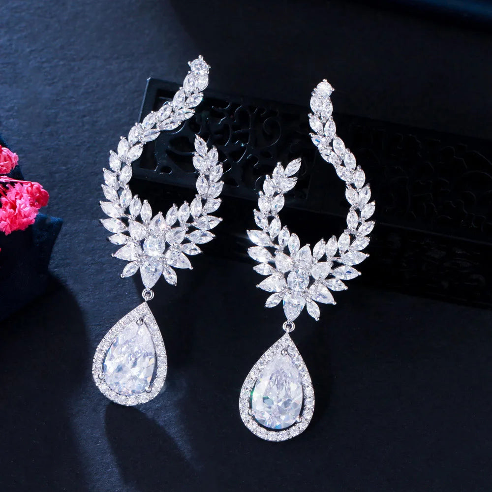 Luxury Shiny Big Water Drop Dangle Cubic Zirconia Long Earring for Women High Quality Fashion Party Wedding Jewelry Accessories