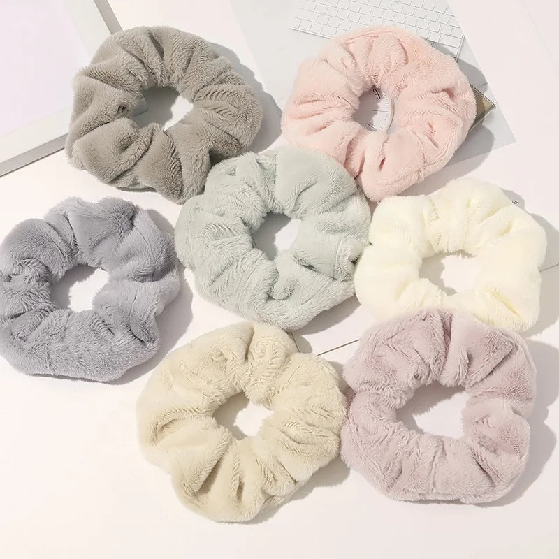 Cute Girl Winter Fall Warm Soft Fur Hair Band Plush Ponytail Holder Fluffy Scrunchies for Hair