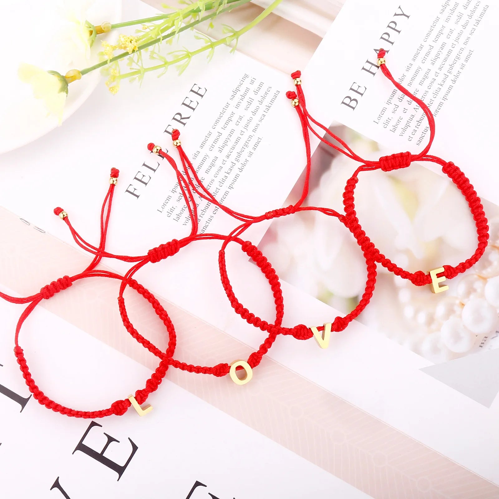 Trendy Red Black Rope Weave Alphabet Bracelets 18K Gold Plated Stainless Steel Solid 26 English Letter Bracelets