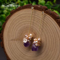 Natural Freshwater Pearl Long Dangle Earrings for Woman Wedding Amethyst 925 Silver Shell Flower Korean Jewelry