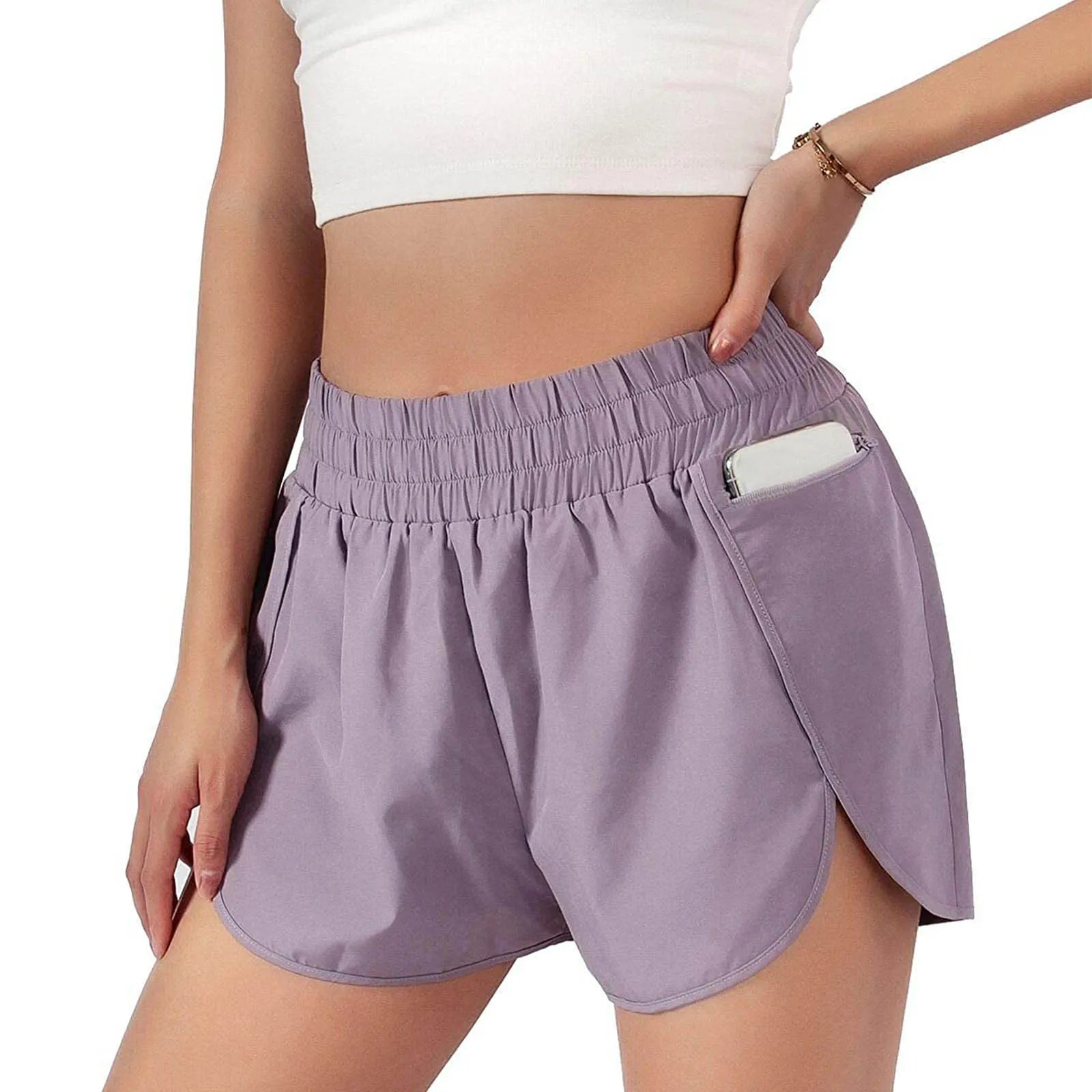 Calvera Ladies Summer Double Layered Biker Shorts Casual Quick Dry Fashion Two Piece Stretch Shorts