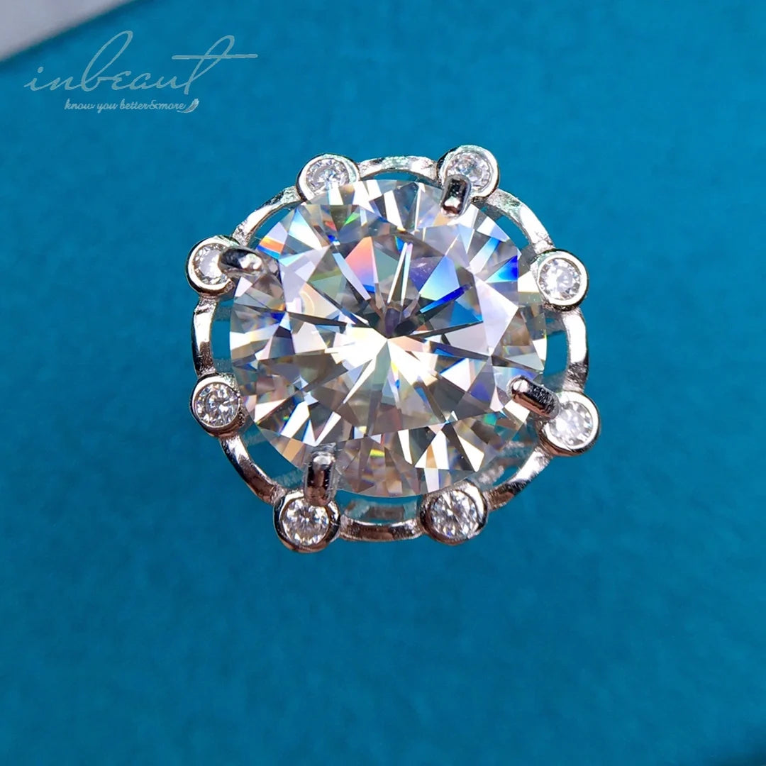 Silver 925 Original 8 Carat Brilliant Cut Diamond Test Past D Color FL Moissanite Statement Ring for Women Wedding Fine Jewelry