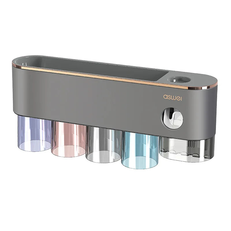 2025 Best-Selling Luxury Wall-Mounted Automatic Toothpaste Dispenser with Square Toothbrush Holder Made of Plastic