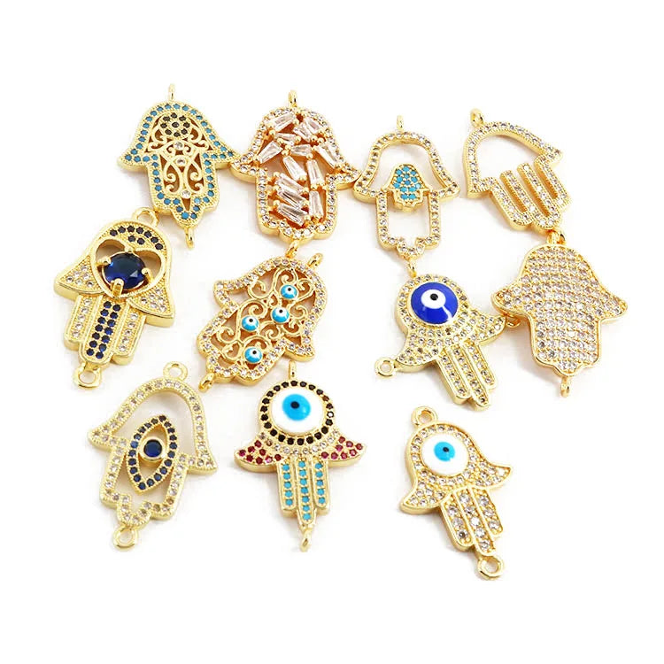 CZ8147  CZ Zircon Micro Pave Jewelry Connectors Evil Eyes Hamsa Hand Charm Bracelet Gifts