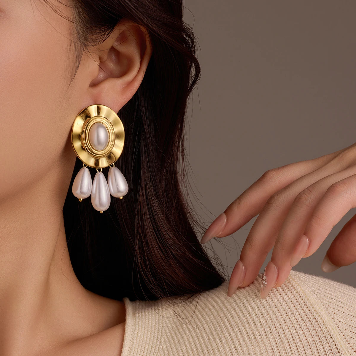 Women's 18K PVD Plated Stainless Steel Non-Tarnish Fine Big Tassel Pearl Drop Earrings Fashion Wholesale Jewelry