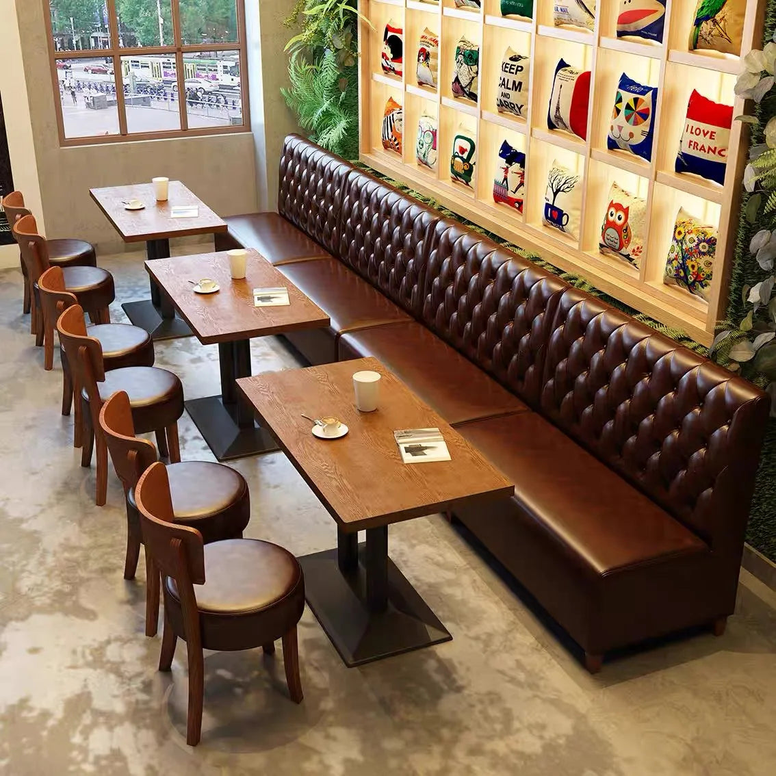 Modern Industrial Retro Restaurant Sofa New Fashion Leather Restaurant Chair Table Set Restaurant Furniture MegaBDM