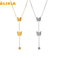 18K Gold PVD Plated Design Butterfly Fringe Clavicle Titanium Steel Butterfly Charm Chain Necklace for Women