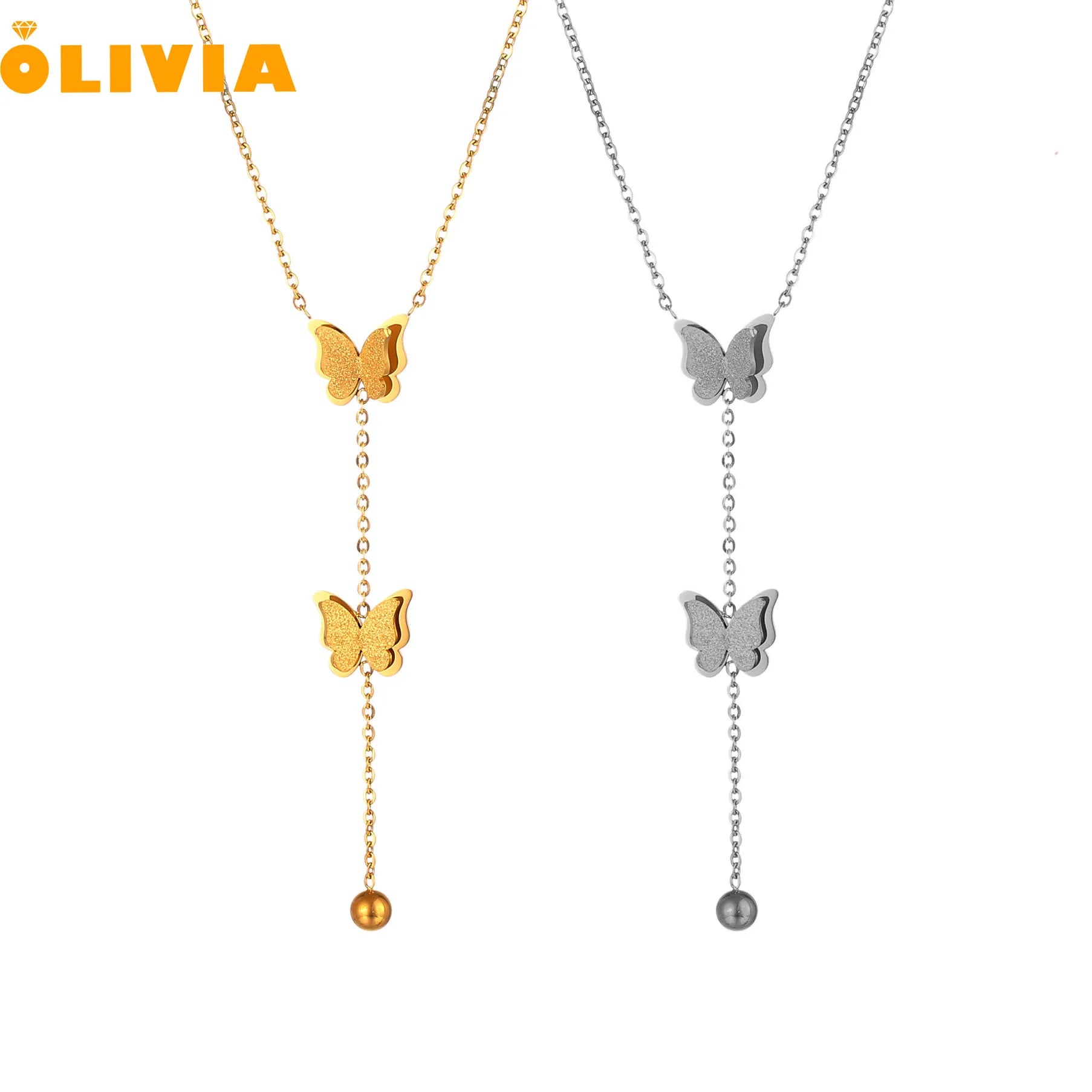 18K Gold PVD Plated Design Butterfly Fringe Clavicle Titanium Steel Butterfly Charm Chain Necklace for Women