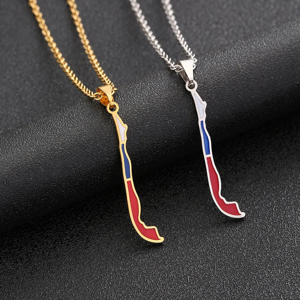 Enameled Chile Map Chain Necklaces Stainless Steel 18K Gold Plated Enamel Chile National Flag Map Pendant Necklace