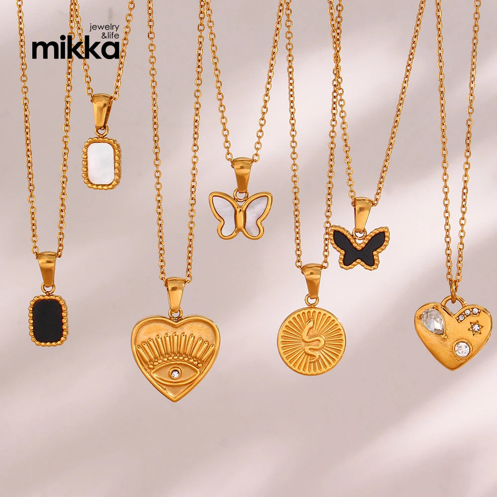 Wholesaler Drop Shipping Stainless Steel Heart Butterfly Square Bar Pendant Gold Necklace for Women Jewelry