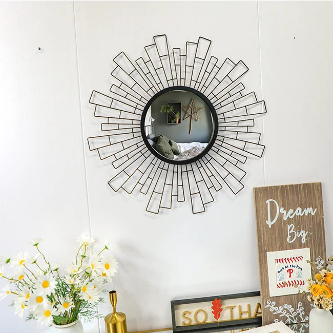60cm Contemporary Creative Design Metal Frame Wall Mirrors Modern Art Decor Black Round Mirror Dropshipping in Bulk Quantities