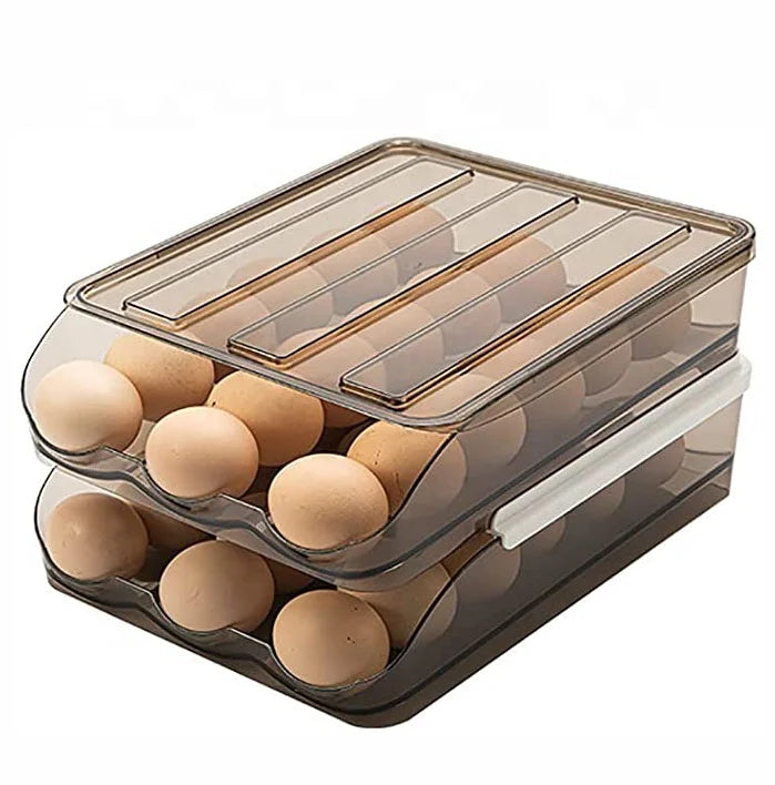 3 Layer Plastic Stackable Storage Egg Rack Reusable Egg Organizer Drawer Box with Lid for Kitchen Refrigerator