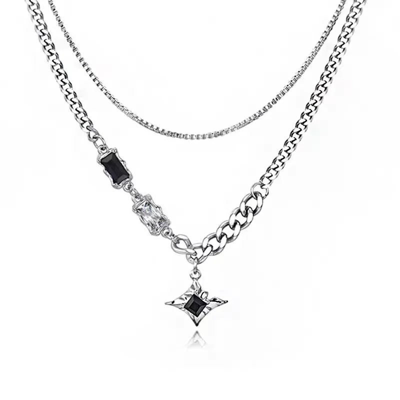 Luxury Stainless Steel Double Layer Star Collar Chain Necklace Trendy Hip Hop Style for Boys and Girls for Weddings Parties