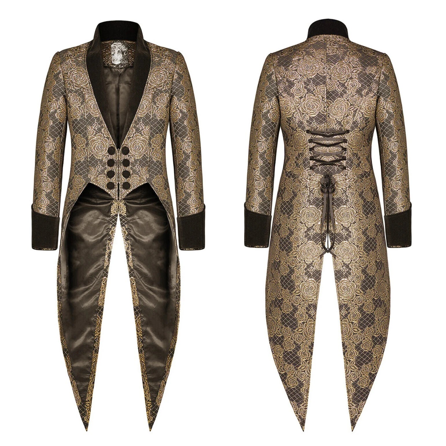 Punk Rave Mens Gothic Tailcoat Jacket Black Brocade Steampunk Aristocrat Regency  Medieval Renaissance Jacket Victorian Coat