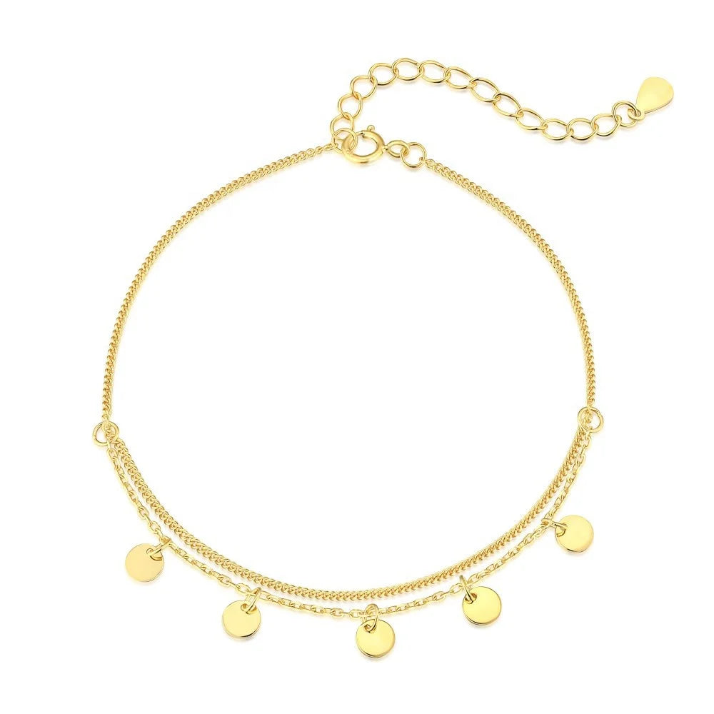 OAHLAN Fashion Jewelry 925 Sterling Silver 18K Gold Plated Simple Dainty Small Sequins Double Layered Bracelets for Women Gifts