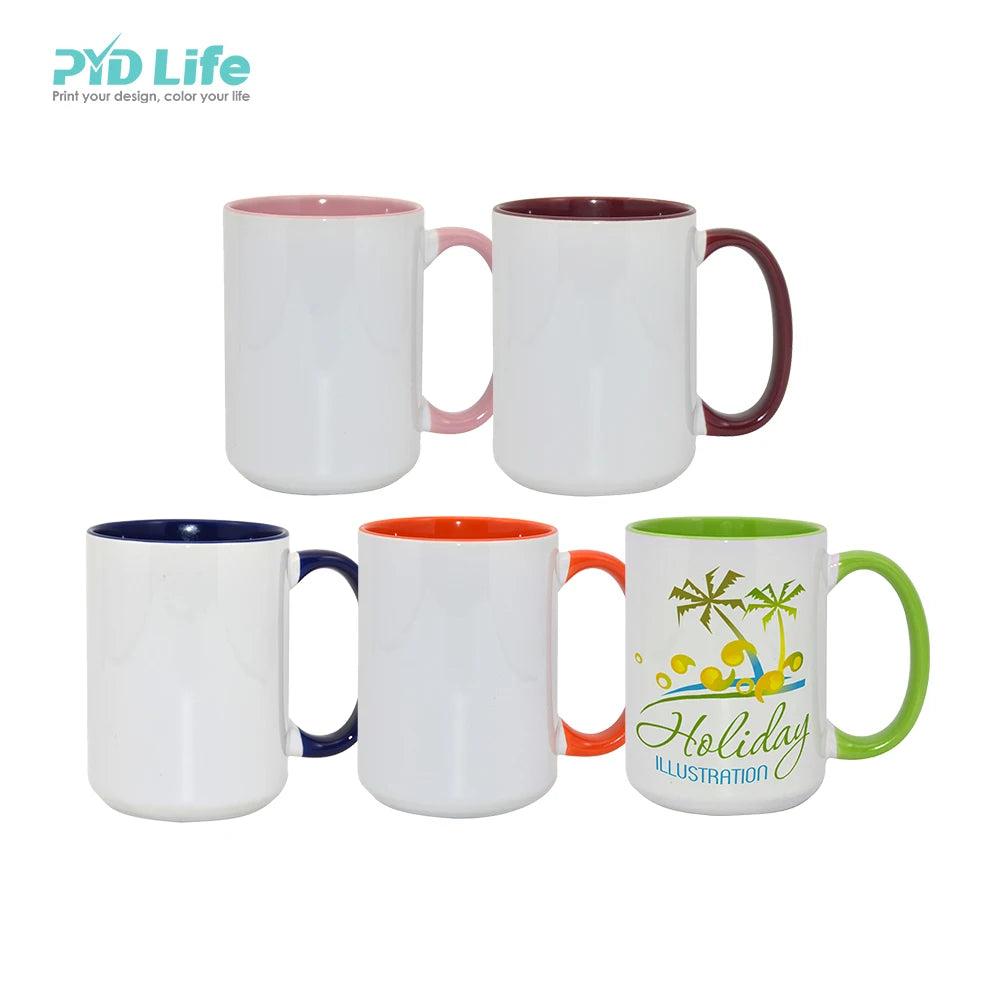 PYD Life Hot Sale Sublimation Mugs 15oz Custom Ceramic Mugs Inner Rim Color Sublimation Coffee Mugs
