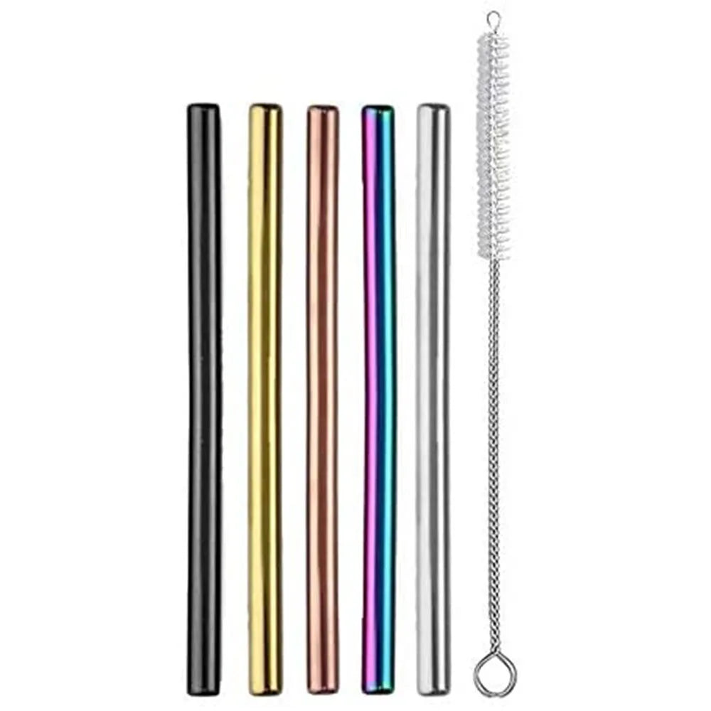 Customizable 304 Short Metal Stainless Steel Reusable Cocktail Drinking Straws With Cleaning Brush